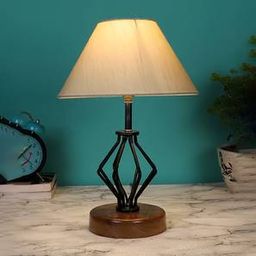 devansh Kira Off-White Cotton Table Lamp With Wood And Iron Base-picture-31