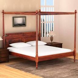 globally indian Pencil Solid Wood King Size Non Storage Bed in Honey Oak Finish-picture-27