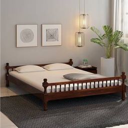 globally indian Wood Turner Solid Wood Queen Size Non Storage Bed in Honey Oak Finish-picture-16