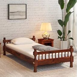 globally indian Wood Turner Solid Wood Single Size Non Storage Bed in Honey Oak Finish-picture-15