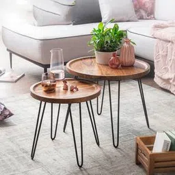 woodenmood Ash Solid Wood Side Table in Honey Oak And Black Finish-picture-1