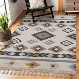 saraswati global Ivory Abstract Hand Woven Wool Carpet-picture-14