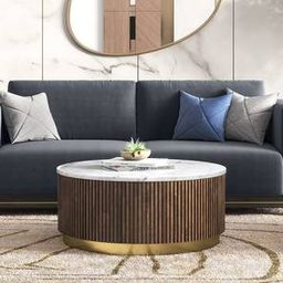 urban ladder Aurora Round White Marble & Solid Wood Coffee Table in Java Walnut-picture-9