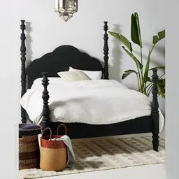 woodenmood Tiana Solid Wood Queen Size Non Storage Bed in Light Black Finish-picture-49