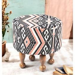 ikiriya Louisville Acacia Wood Parisian Round Pouf Stool in Multi-colour Jacquard-picture-20