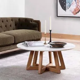 Round Solid Wood Coffee Table in White Stone Finish-image-46