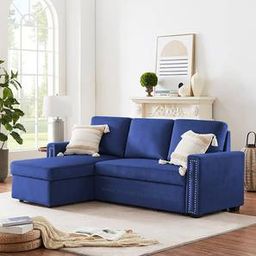 home lifestylez Solace 3 Seater Pull Out Sofa cum Bed In Blue Colour-picture-2