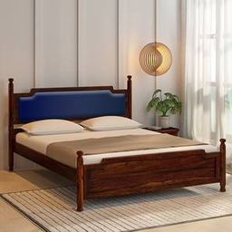 Domino Solid Wood King Size Non Storage Bed in Provincial Teak Finish-image-46