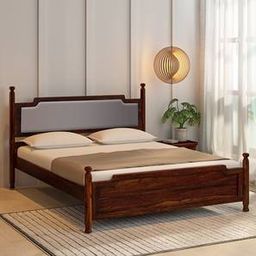 Domino Solid Wood Queen Size Non Storage Bed in Provincial Teak Finish-image-12