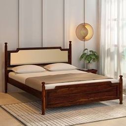 Domino Solid Wood Queen Size Non Storage Bed in Provincial Teak Finish-image-17