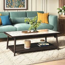 urban ladder Fleur Solid Wood Coffee Table in White & Americain Walnut-picture-4