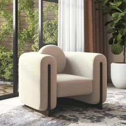 urban ladder Reno Lounge Chair in White Himalaya Boucle American Walnut Colour-picture-26