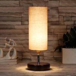 devansh Westie Grey cotton table lamp with brown wood base-picture-34