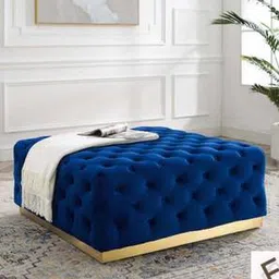 Tuffted Button Square Ottoman in Royal Navy Blue Velvet with Golden Base-image-78