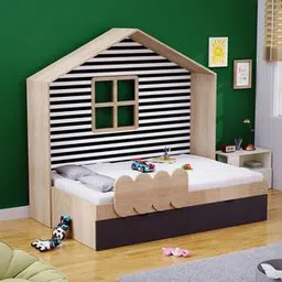 boingg! - a happy start Little Hut Engineered Wood Drawer storage Bed in Brown Colour-picture-6