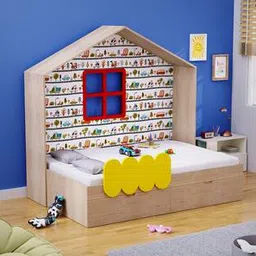 boingg! - a happy start Little Hut Engineered Wood Drawer storage Bed in Brown Colour-picture-2