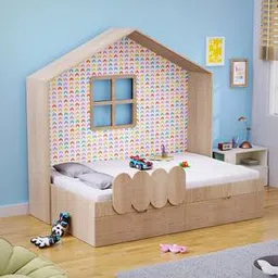 boingg! - a happy start Little Hut Engineered Wood Drawer storage Bed in Brown Colour-picture-0