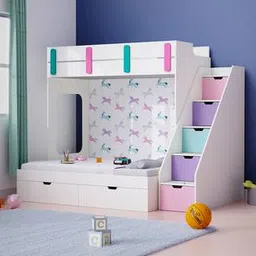 boingg! - a happy start Pattern Dreams Engineered Wood Bunk Bed in White Colour-picture-27