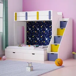 boingg! - a happy start Pattern Dreams Engineered Wood Bunk Bed in White Colour-picture-16