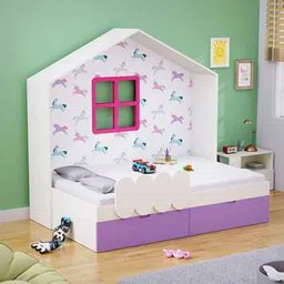 boingg! - a happy start Little Hut Engineered Wood Drawer storage Bed in White Colour-picture-22