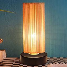 devansh Noe Beige Bamboo Shade Table Lamp with Black Iron Base-picture-37