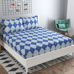 presto Blue Abstract 160 TC Cotton Double Size Bedsheet-picture-3