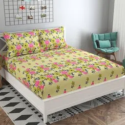presto Green Floral 160 TC Cotton Double Size Bedsheet-picture-5