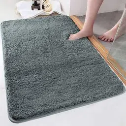 luxe home international Grey Solid Micro Fiber Bath Mat - Set of 1-picture-7