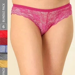 AROUSY Women Pack Of 6 Low-Rise Self Design Lace Hipster Briefs-image-20