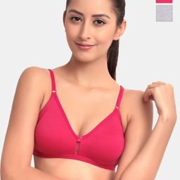 Floret Pack of 2 Solid Non-Wired Non Padded T-shirt Bras Katrina_Magenta-Cool Grey_40B-29