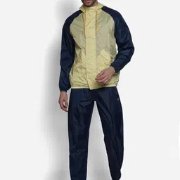 Wildcraft Men Lime Green & Navy Blue Colourblocked Hooded Rain Jacket-49