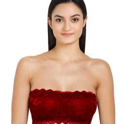 AROUSY Red Floral Lace Non-Padded Tube Bra Lace tube Bra_Red_30-image-34