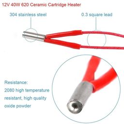 Aluminum Heater Block for MK7/MK8, NTC 3950 100K Thermistor with 1 Meter Wiring and 12V 40W 620 Ceramic Cartridge Heater - RS2714Aluminum Heater Block for MK7/MK8, NTC 3950 100K Thermistor with 1 Meter Wiring and 12V 40W 620 Ceramic Cartridge Heater - RS2714 image 3