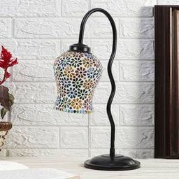 devansh Multicolor Mosaic Glass Zig Zag Curvy Table lamp with Iron Base-picture-5