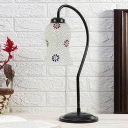 devansh Multicolor Mosaic Glass Curvy Table lamp with Iron Base-picture-3