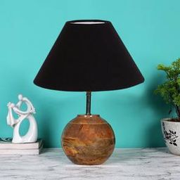 devansh Black cotton with Natural Wood Table Lamp-picture-5