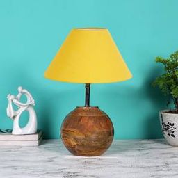 devansh Yellow cotton with Natural Wood Table Lamp-picture-12