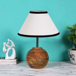 devansh White & Black cotton with Natural Wood Table Lamp-picture-44
