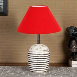 devansh Red cotton with White Brushed Wood Table Lamp-picture-45