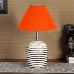devansh Orange cotton with White Brushed Wood Table Lamp-picture-42