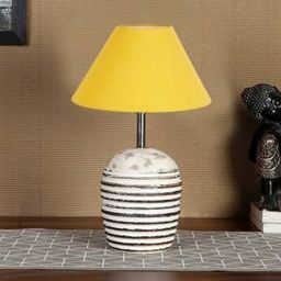 devansh Yellow cotton with White Brushed Wood Table Lamp-picture-39