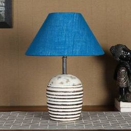 devansh Turquoise Jute with White Brushed Wood Table Lamp-picture-27