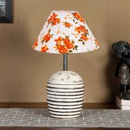 devansh Multicolor cotton with White Brushed Wood Table Lamp -2-picture-34