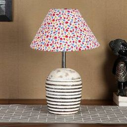 devansh Multicolor cotton with White Brushed Wood Table Lamp -3-picture-30