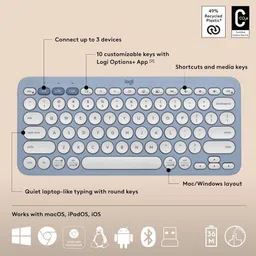 logitech Pebble 2 Wireless Keyboard and Mouse Combo (Quiet and Customizable, Tonal Blue) image 2