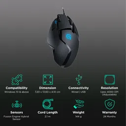 logitech G402 Wired Optical Gaming Mouse with Customizable Buttons (4000 DPI Adjustable, Fusion Engine Hybrid Sensor, Black) image 2