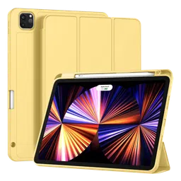 Vaku Stallion Trifold Polyurethane Leather, Silicone Flip Cover for Apple iPad Pro 11 Inch, iPad Air (4th Gen) (Wireless Charging Support, Yellow)-19
