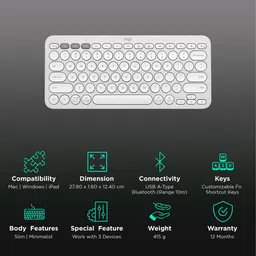 logitech Pebble Keys 2 Bluetooth Wireless Keyboard with Multi Device Pairing (10 Customizable Keys, Tonal White) image 2