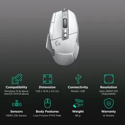 logitech G502 X Wired Optical Gaming Mouse (25600 DPI Adjustable, Dual-Mode Scroll Wheel, White) image 2