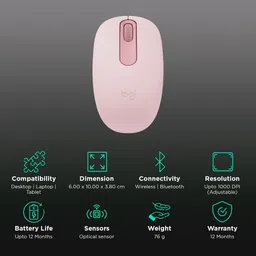 logitech M196 Bluetooth Wireless Optical Performance Mouse with Line-by-Line Scrolling (1000 DPI, Bluetooth Low Energy Technology, Rose) image 2